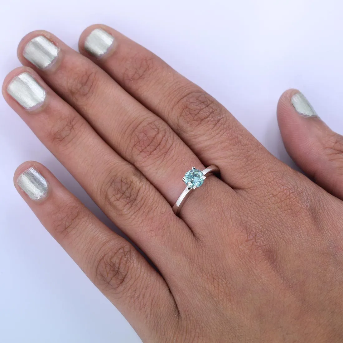 0.80 Ct AAA Certified Blue Diamond Solitaire Ring, Elegant Shine