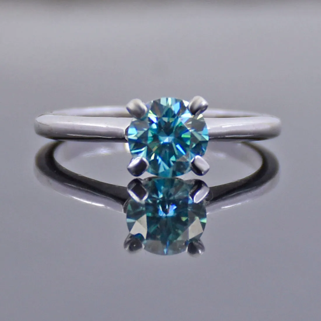 0.85 Ct AAA Certified Blue Diamond Solitaire Ring, Great Sparkle