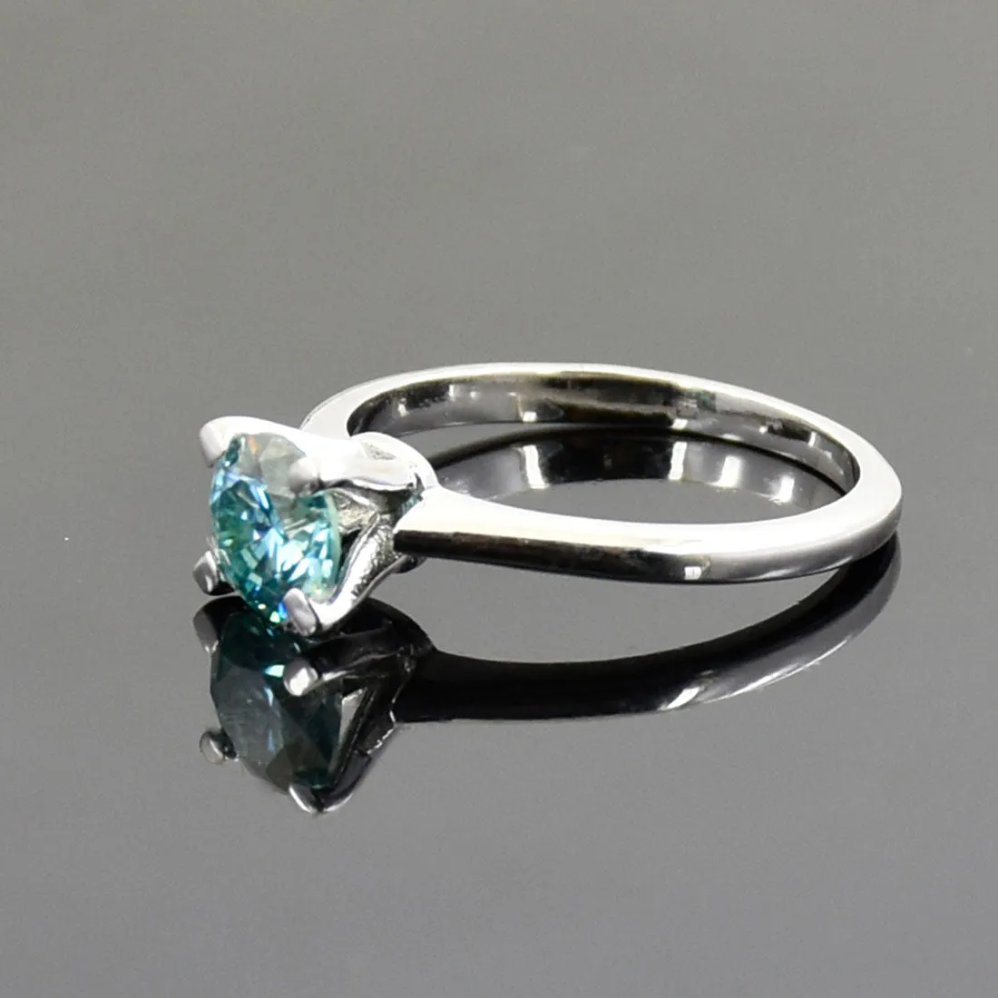 0.85 Ct AAA Certified Blue Diamond Solitaire Ring, Great Sparkle