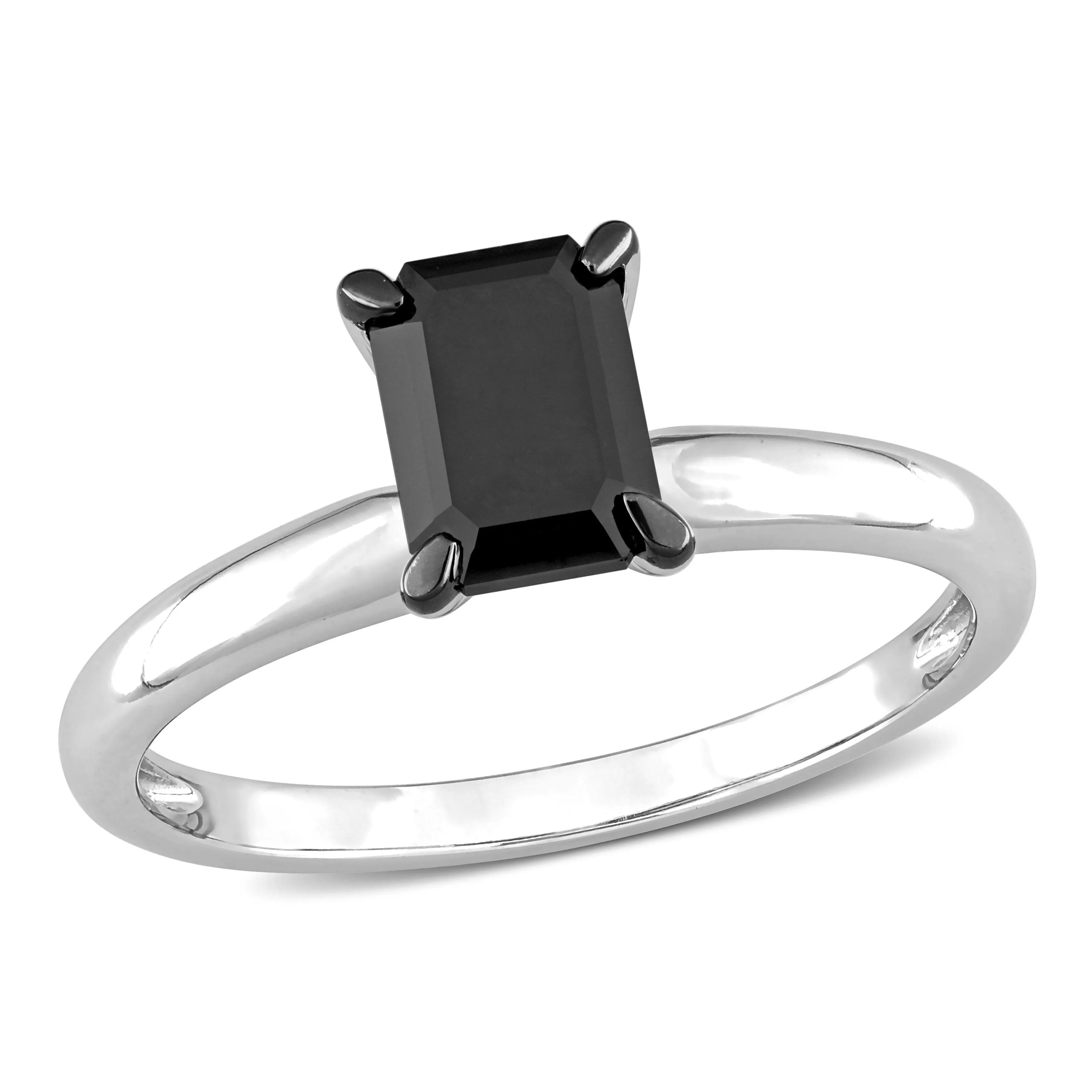 1 CT Black Emerald Diamond Rhodium Plated Engagement Ring