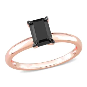 1 CT Black Emerald Diamond Rhodium Plated Engagement Ring