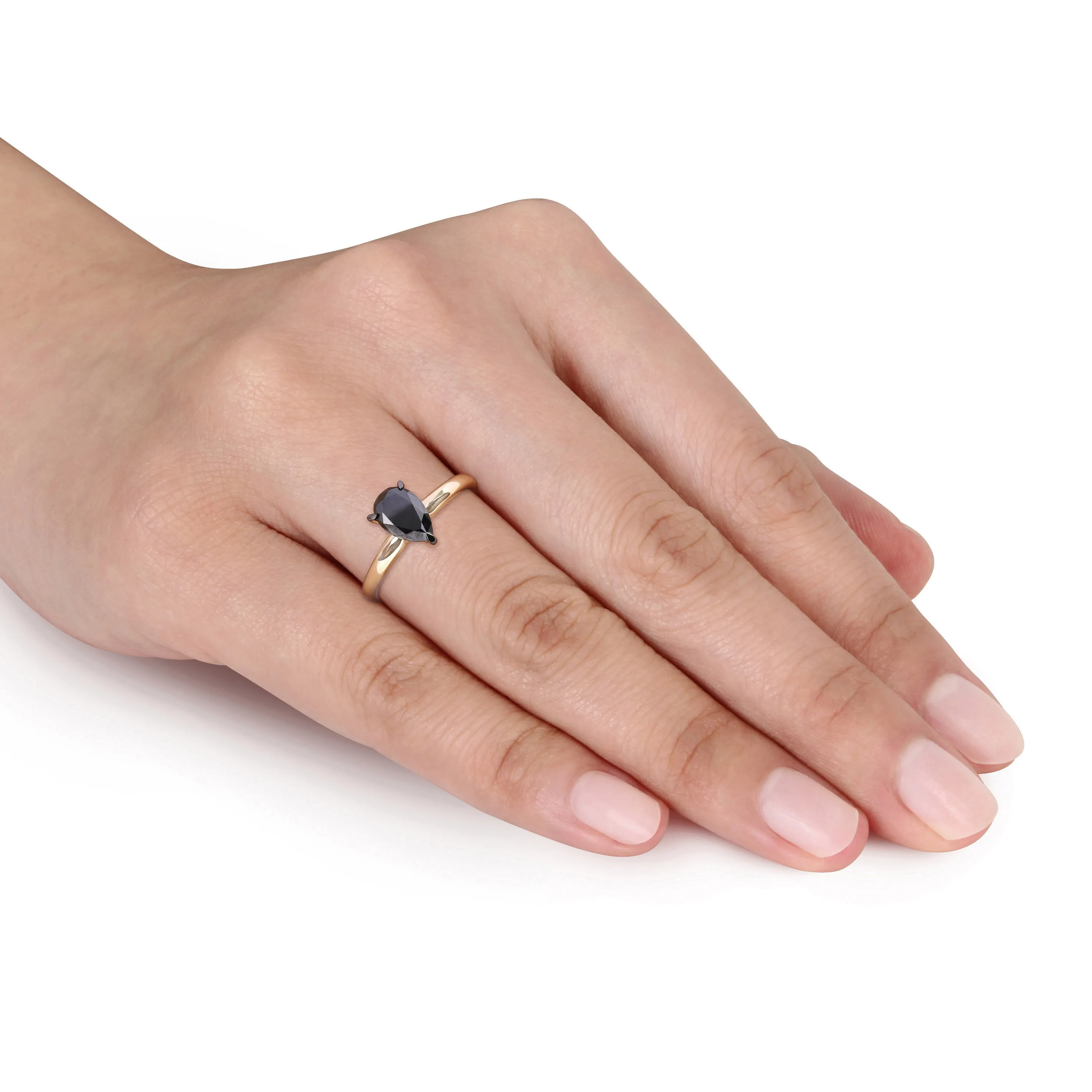 1 CT Black Pear Diamond Rhodium Plated Engagement Ring