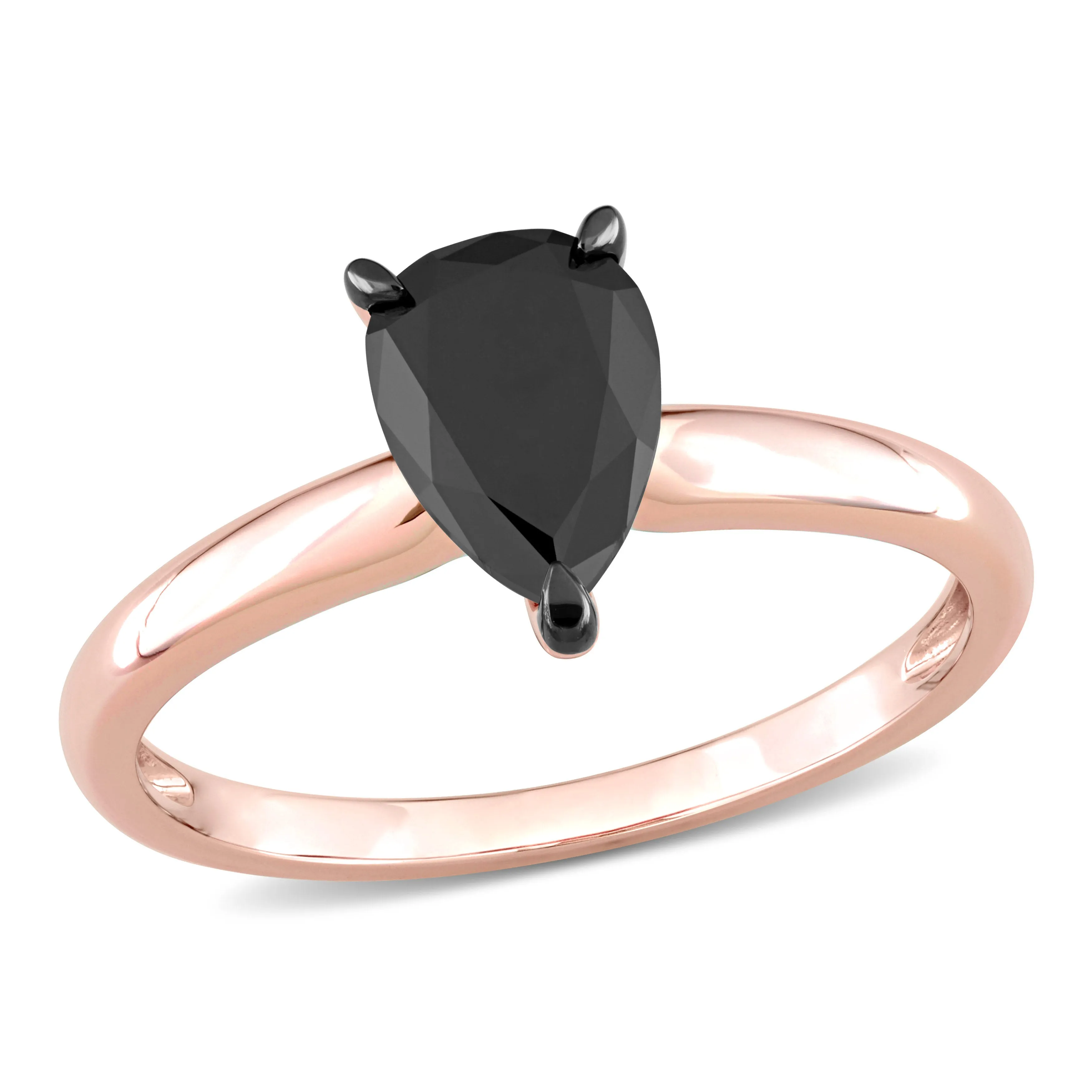 1 CT Black Pear Diamond Rhodium Plated Engagement Ring