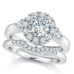 1.0 Ct Round Cut Diamond Halo Engagement Rings Set