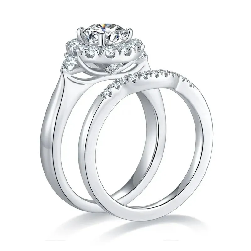 1.0 Ct Round Cut Diamond Halo Engagement Rings Set