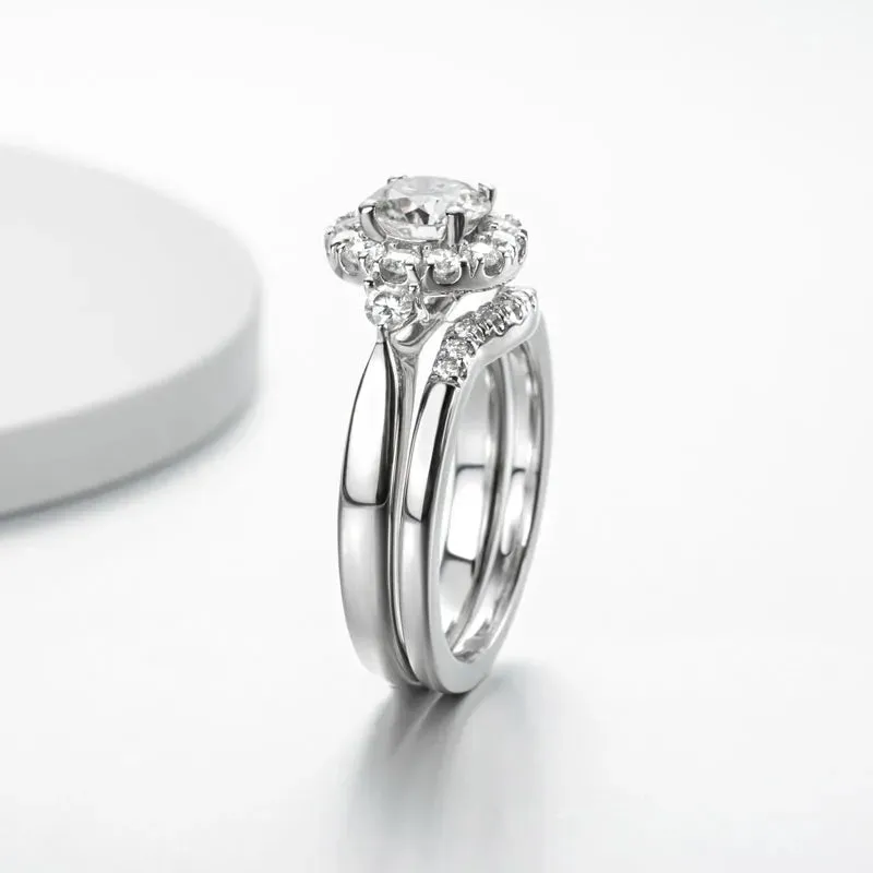 1.0 Ct Round Cut Diamond Halo Engagement Rings Set