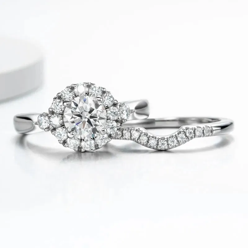 1.0 Ct Round Cut Diamond Halo Engagement Rings Set