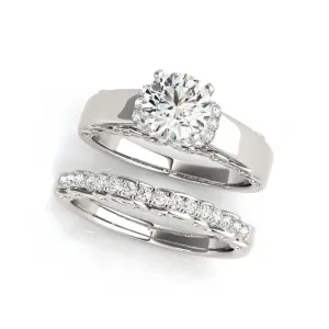1.0 ct Round Cut Diamond White Gold Solitaire Ring Set