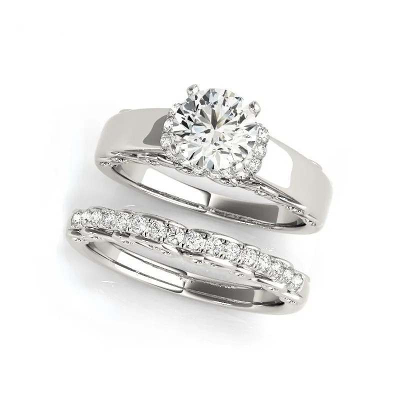 1.0 ct Round Cut Diamond White Gold Solitaire Ring Set