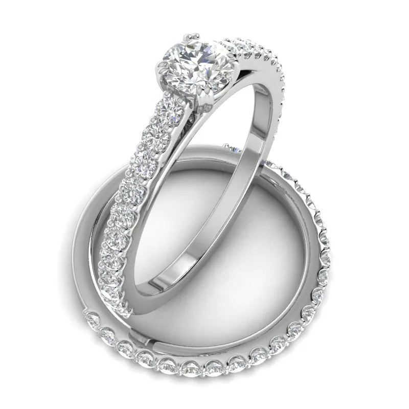 1.00ctw Diamond Engagement Ring Bridal Set in 10k White Gold (G-H, I2-I3, 1.00ctw)
