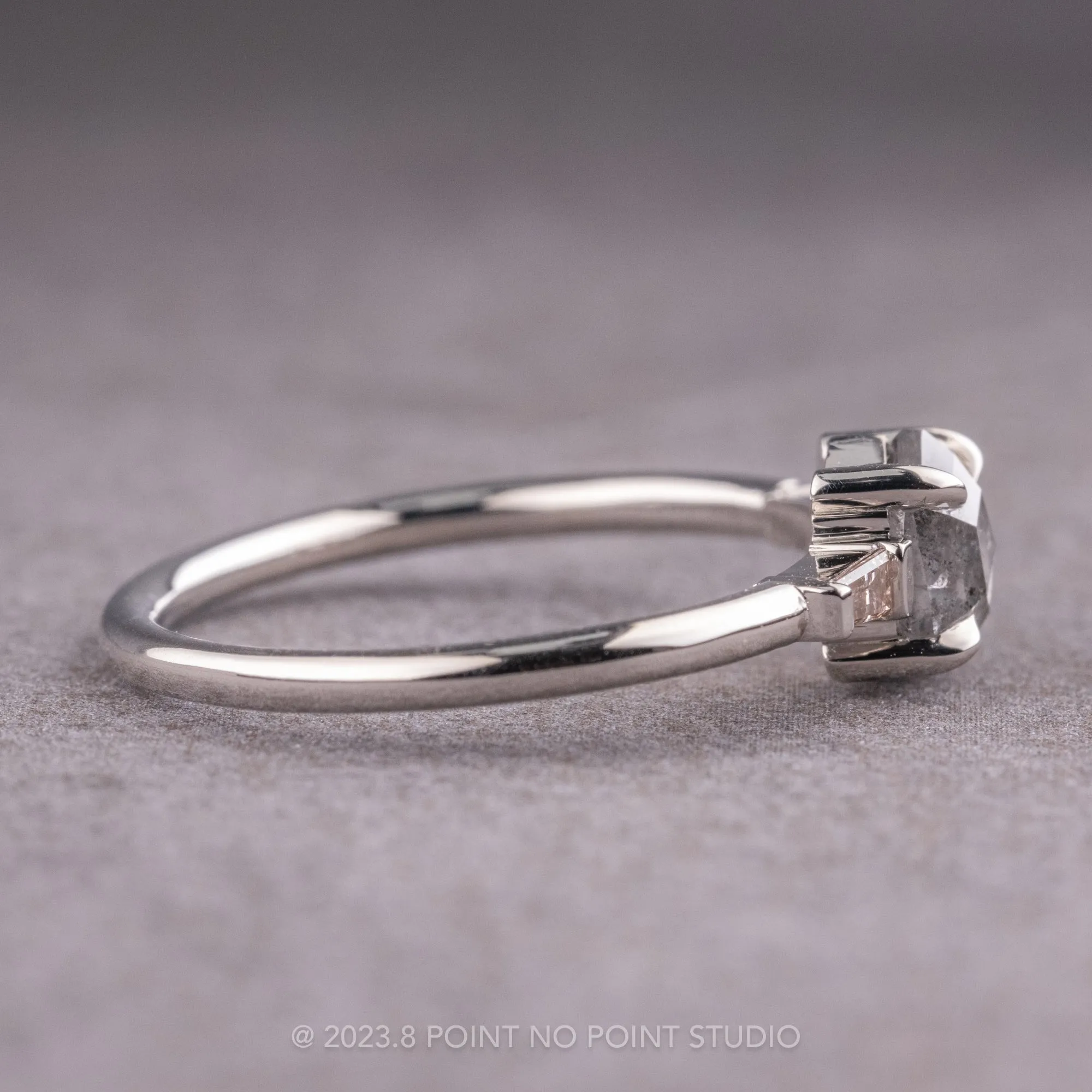 1.01 Carat Salt and Pepper Hexagon Diamond Engagement Ring, Zoe Setting, 14k White Gold