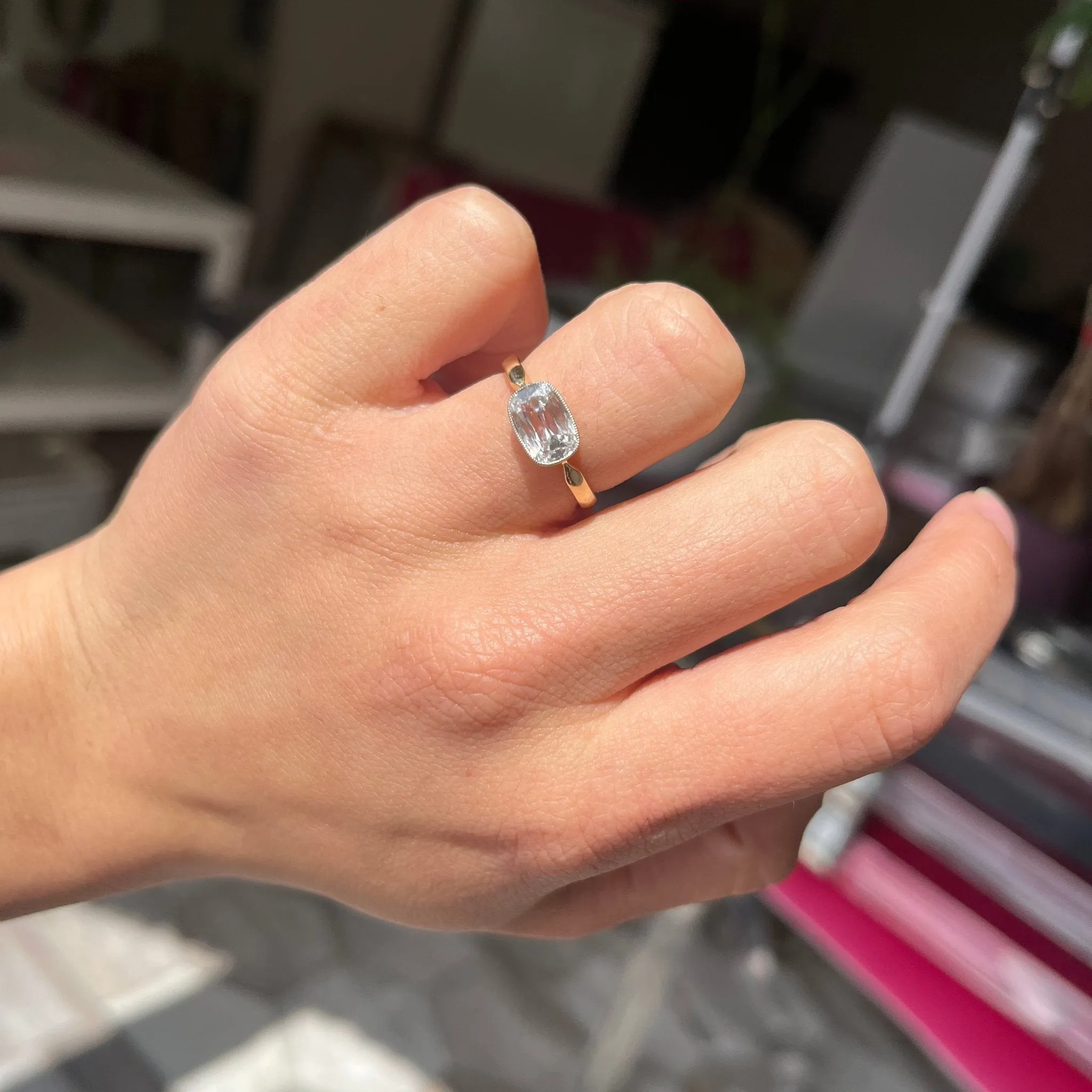 1.02ct Cushion Cut Diamond Bezel Solitaire, GIA D VS1