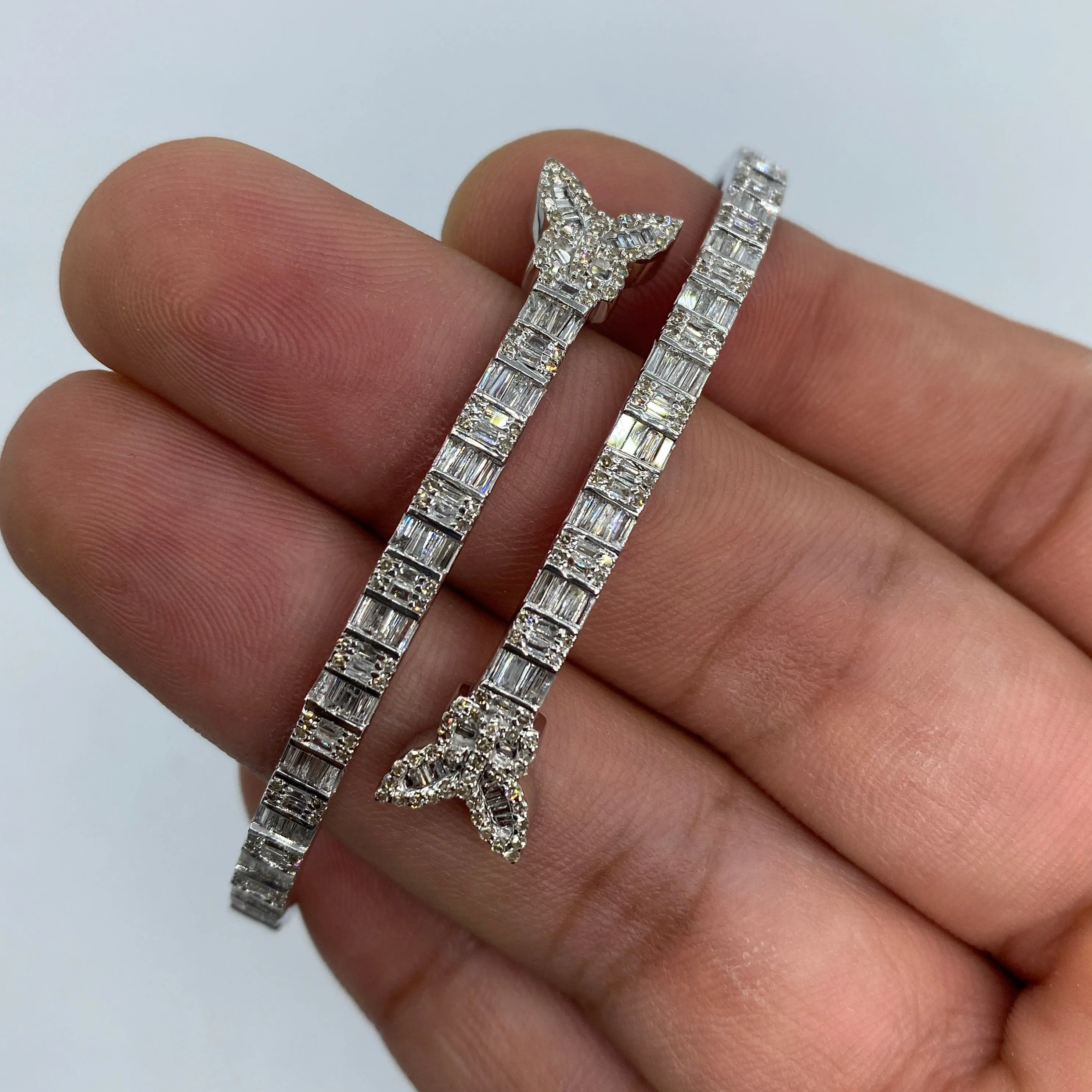 10K Bangle Butterfly Diamond Baguette Bracelet