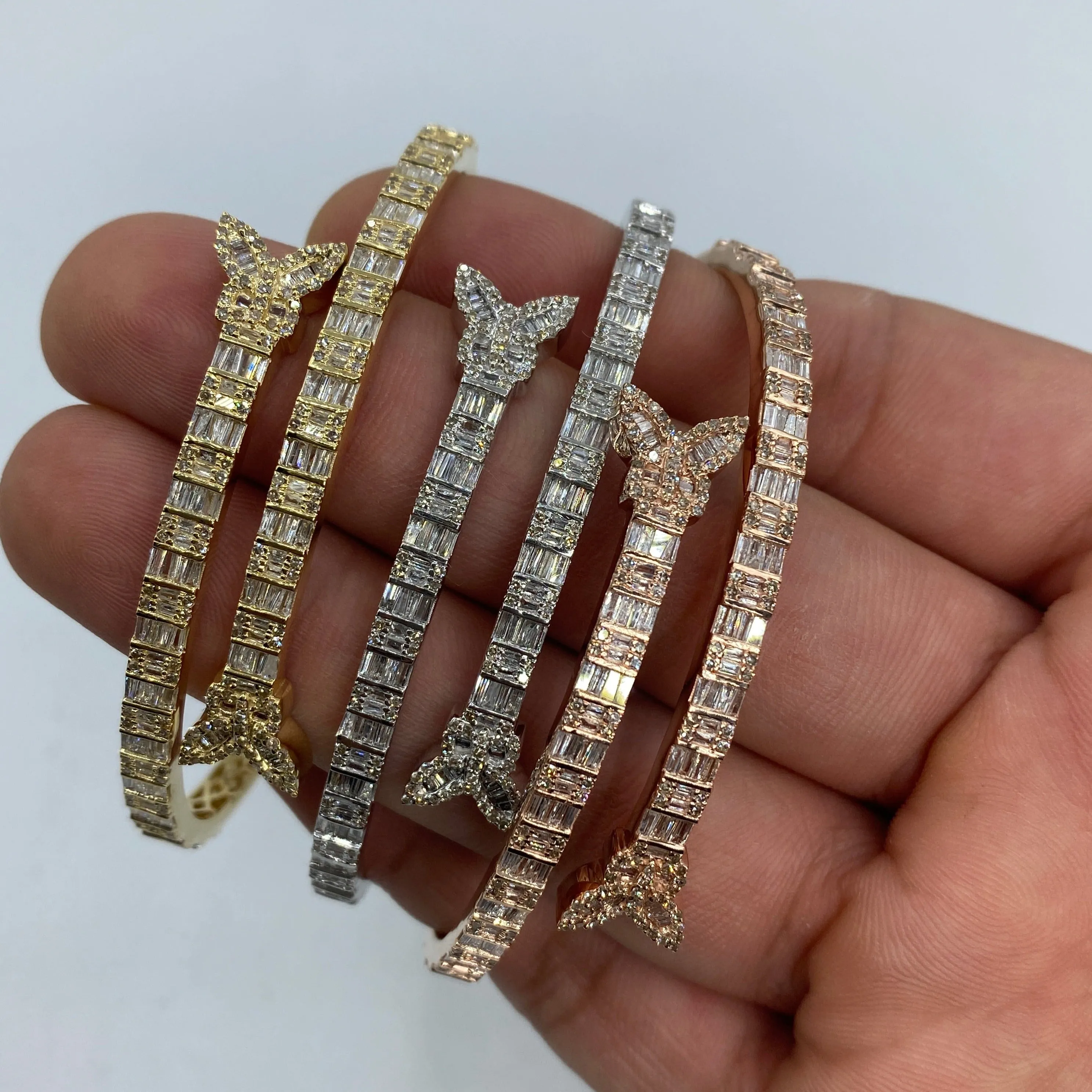 10K Bangle Butterfly Diamond Baguette Bracelet