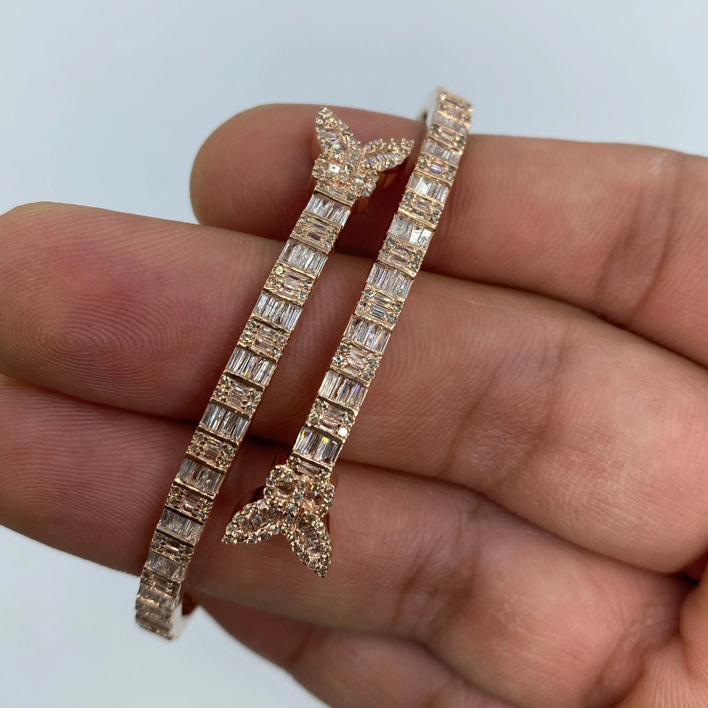 10K Bangle Butterfly Diamond Baguette Bracelet