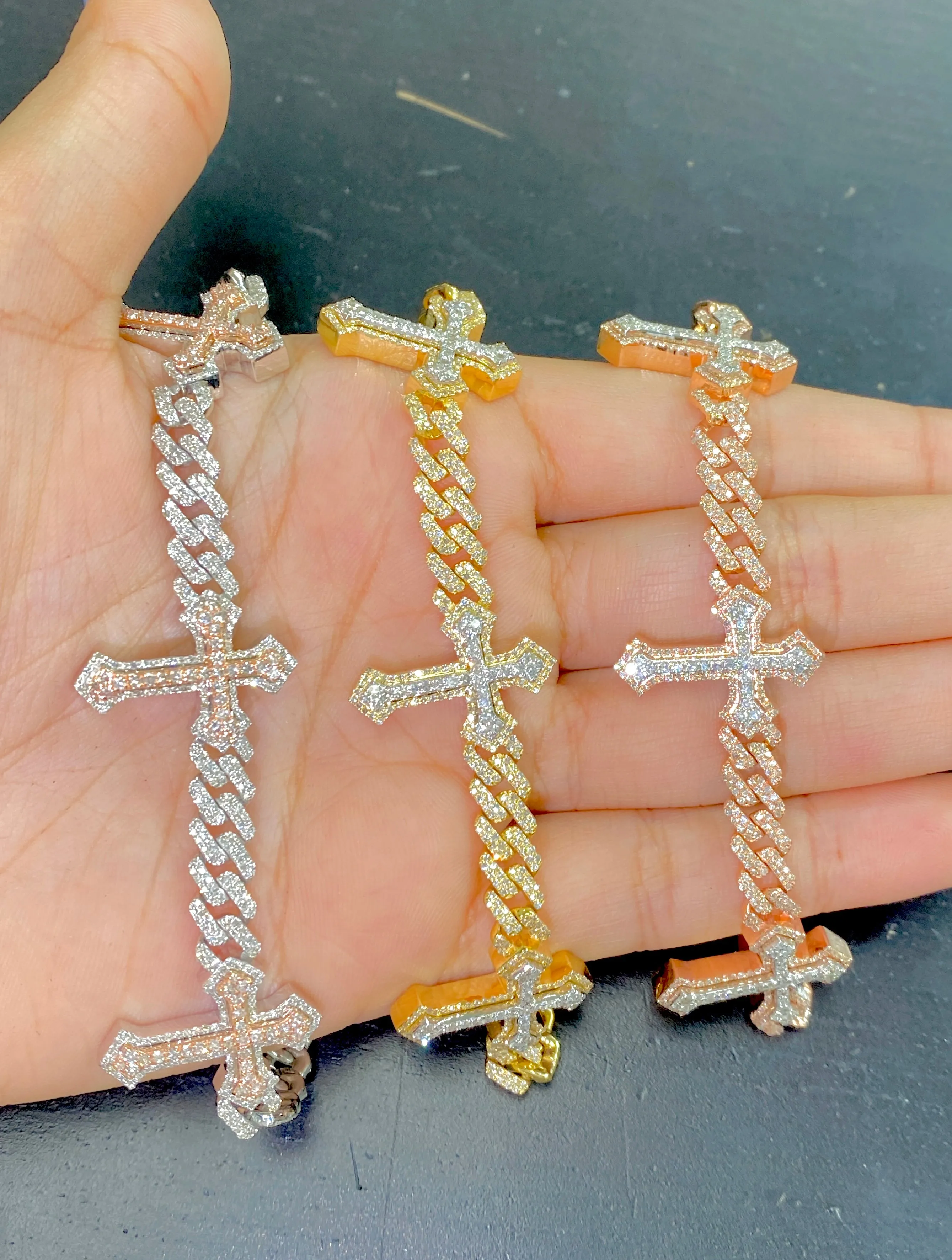 10k Cuban Trefoil Cross Diamond Bracelet