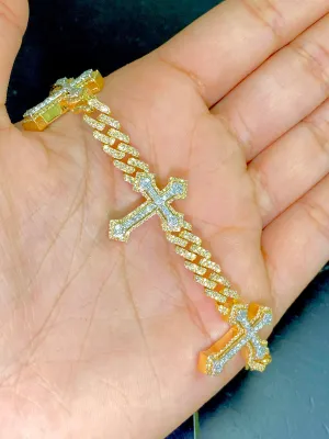 10k Cuban Trefoil Cross Diamond Bracelet