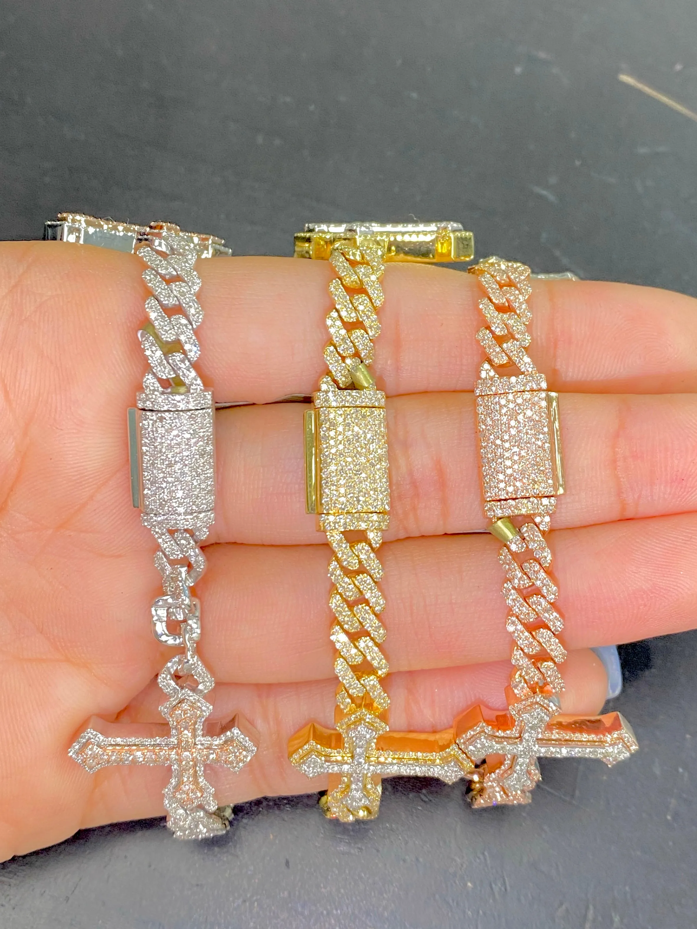 10k Cuban Trefoil Cross Diamond Bracelet