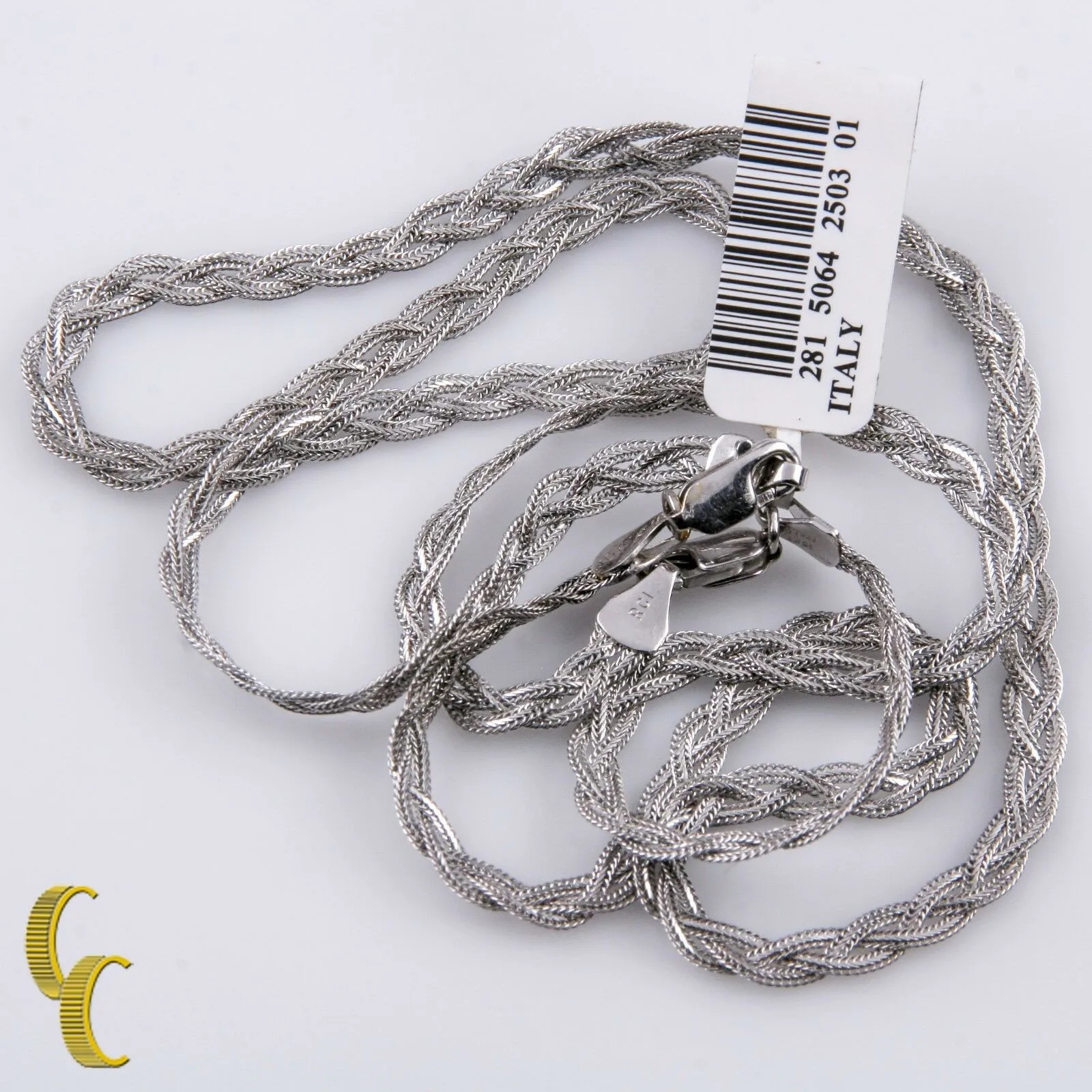 10k White Gold Fox Braid Chain Necklace & Bracelet Jewelry Set