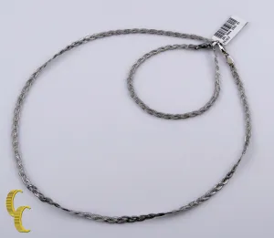 10k White Gold Fox Braid Chain Necklace & Bracelet Jewelry Set