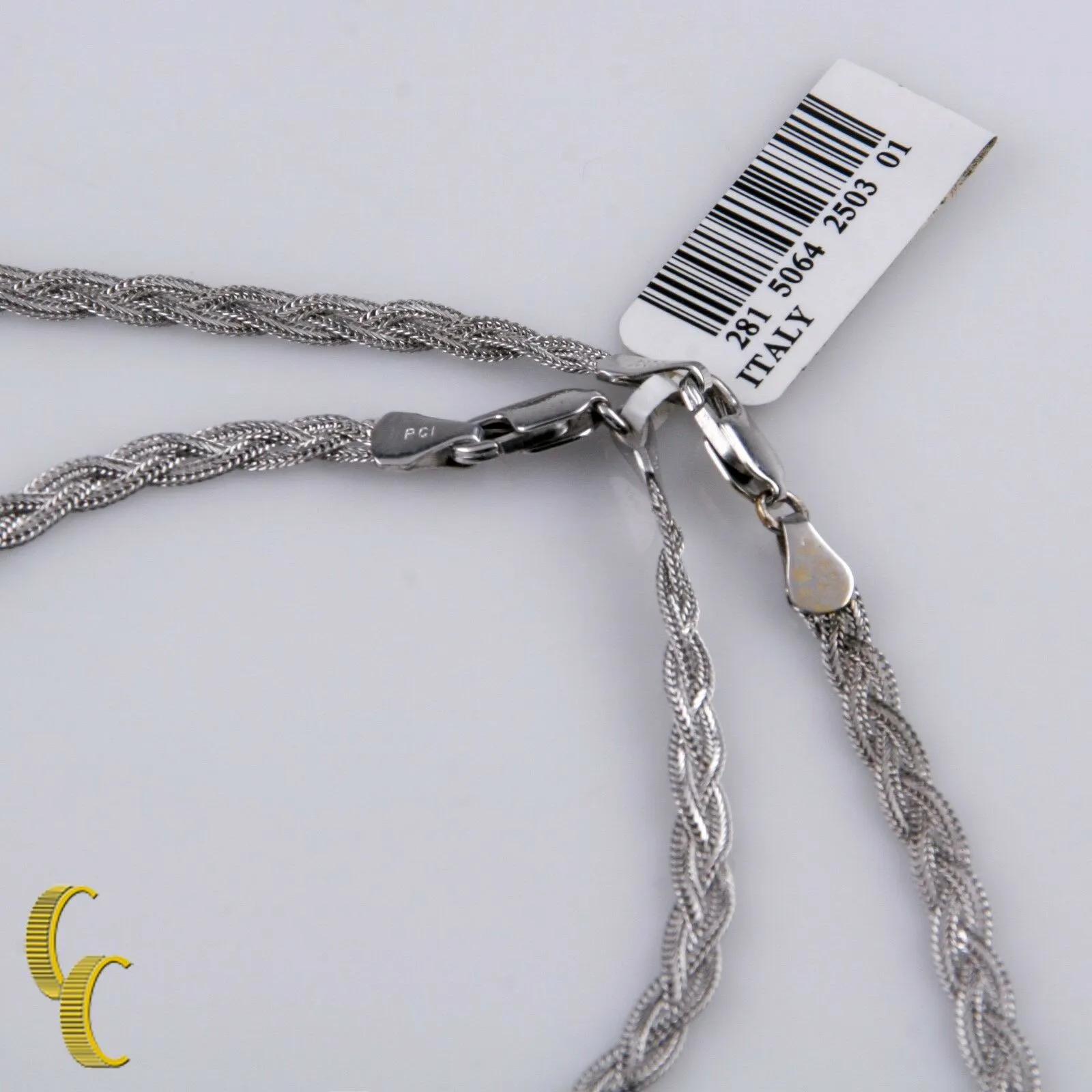 10k White Gold Fox Braid Chain Necklace & Bracelet Jewelry Set