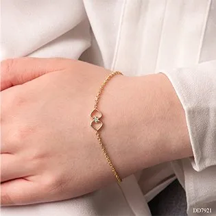 10K Yellow Gold (0.04ct) Diamond Double Heart Bracelet