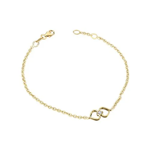 10K Yellow Gold (0.04ct) Diamond Double Heart Bracelet