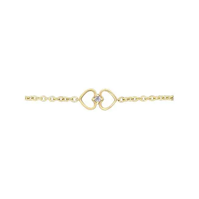 10K Yellow Gold (0.04ct) Diamond Double Heart Bracelet
