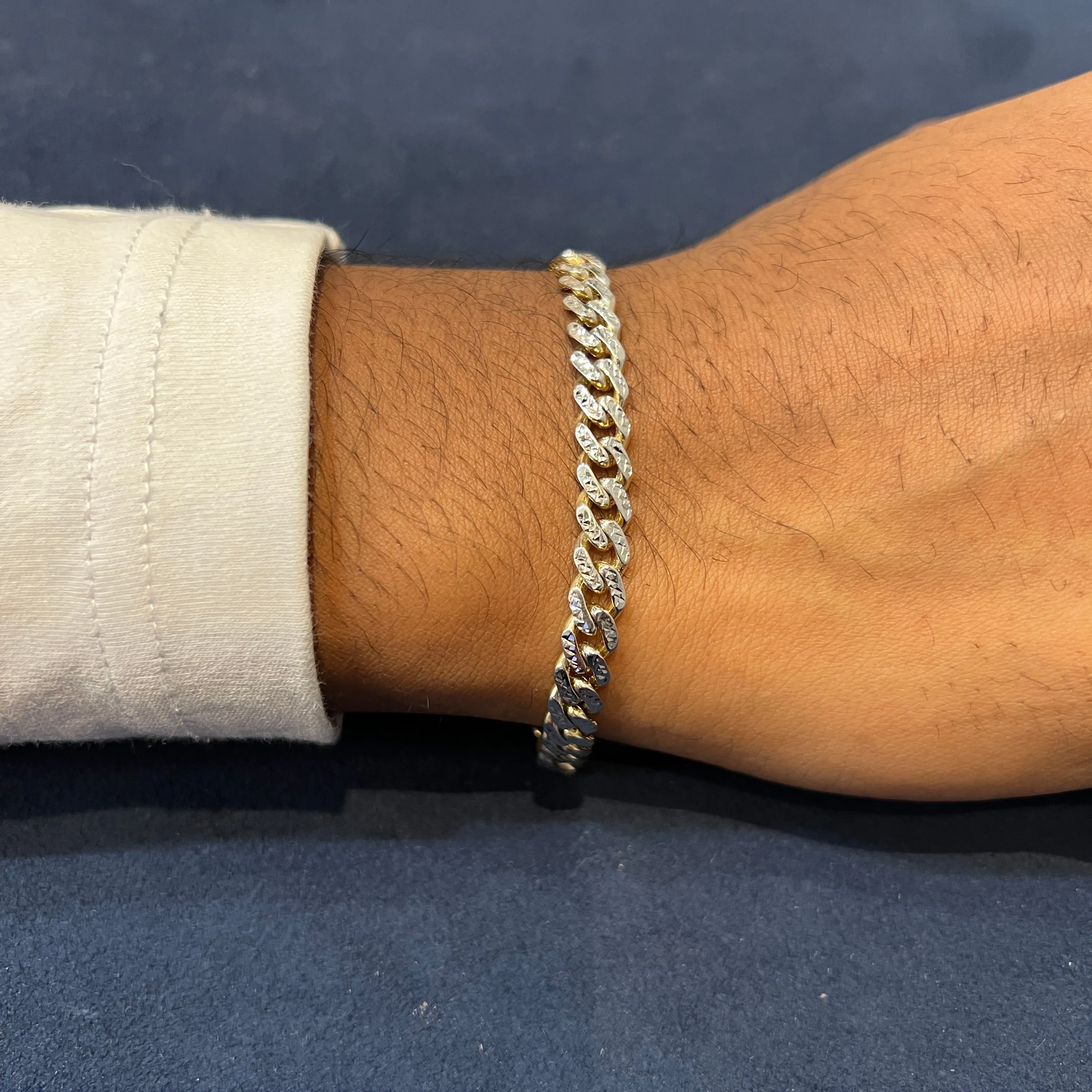 10K Yellow Gold (6.5mm) Diamond Cut Monaco Chain Bracelet 8.5"