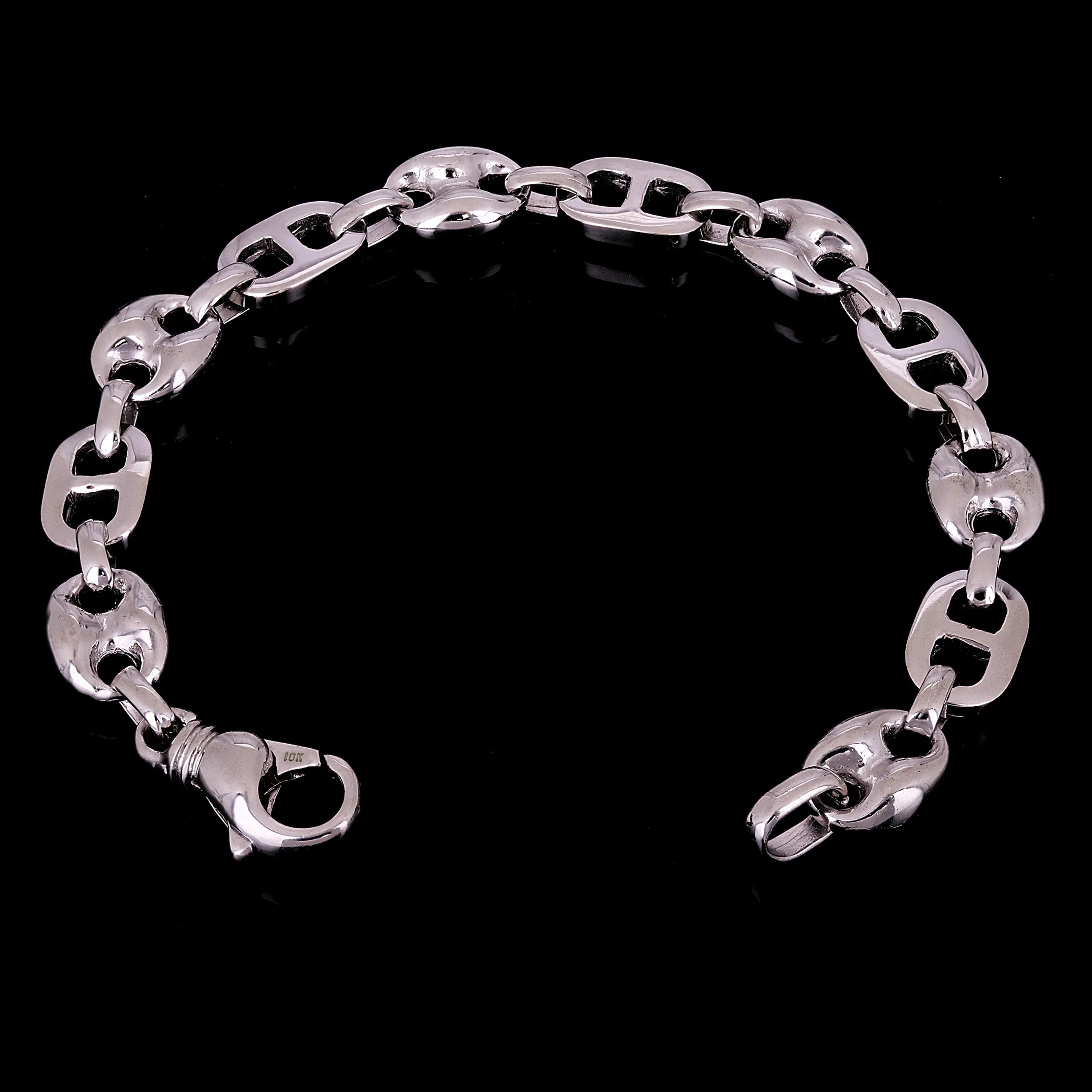 10k Yellow or White Gold Solid Gucci Puffy Mariner Link Chain Bracelet 10.7mm Various Lengths