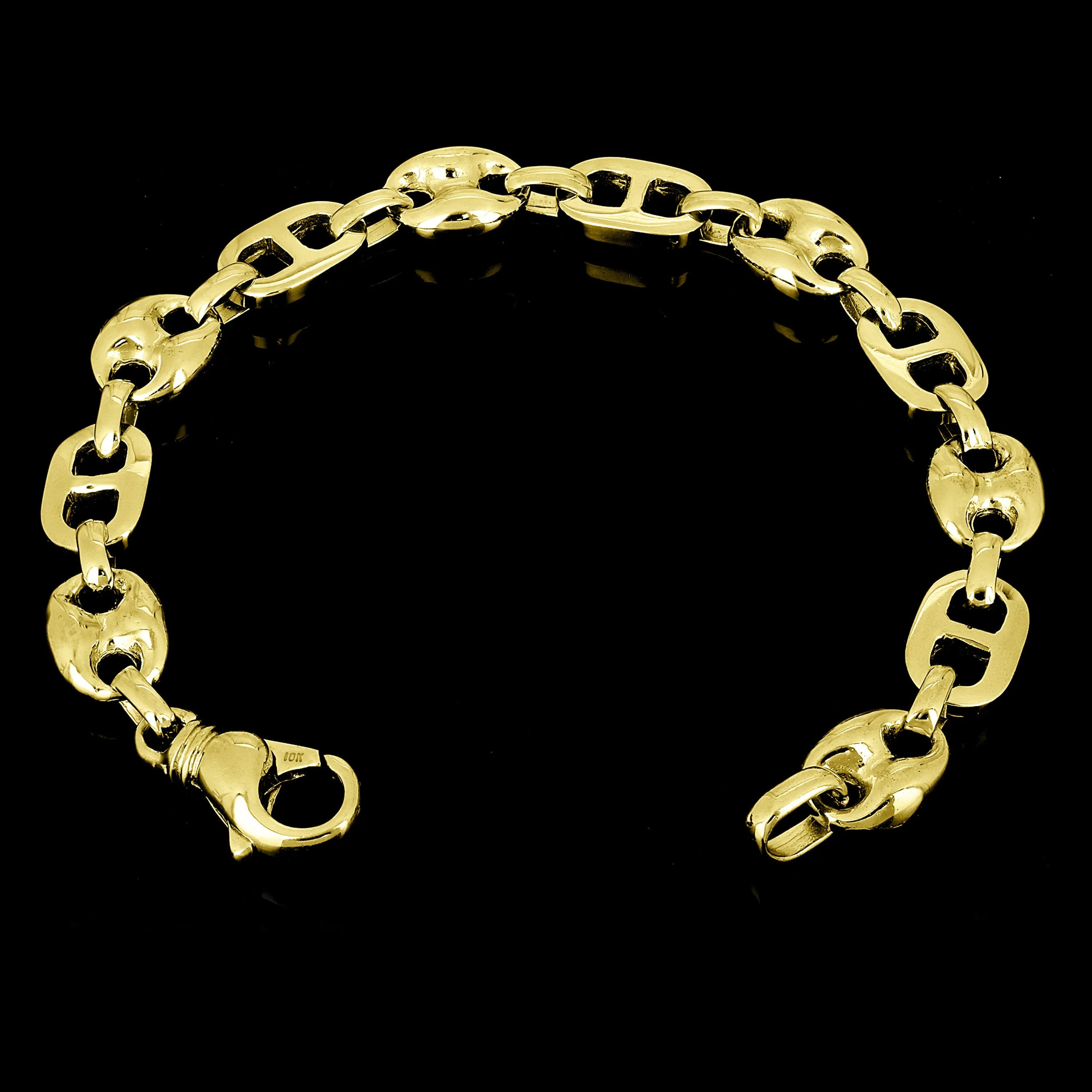 10k Yellow or White Gold Solid Gucci Puffy Mariner Link Chain Bracelet 10.7mm Various Lengths