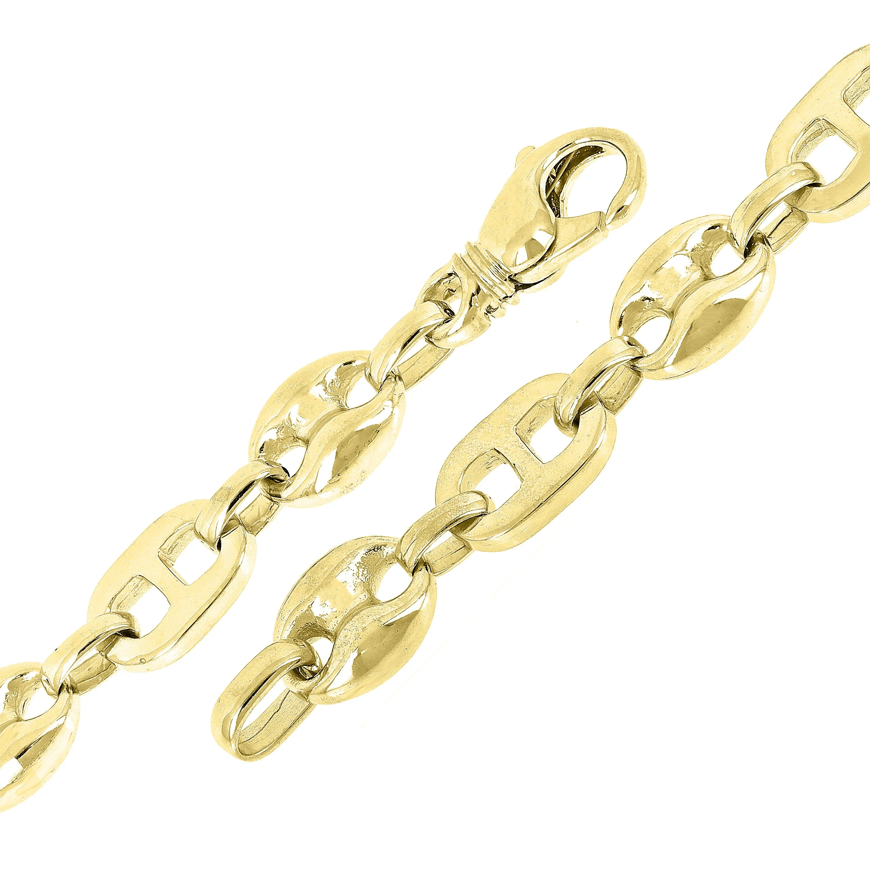 10k Yellow or White Gold Solid Gucci Puffy Mariner Link Chain Bracelet 10.7mm Various Lengths