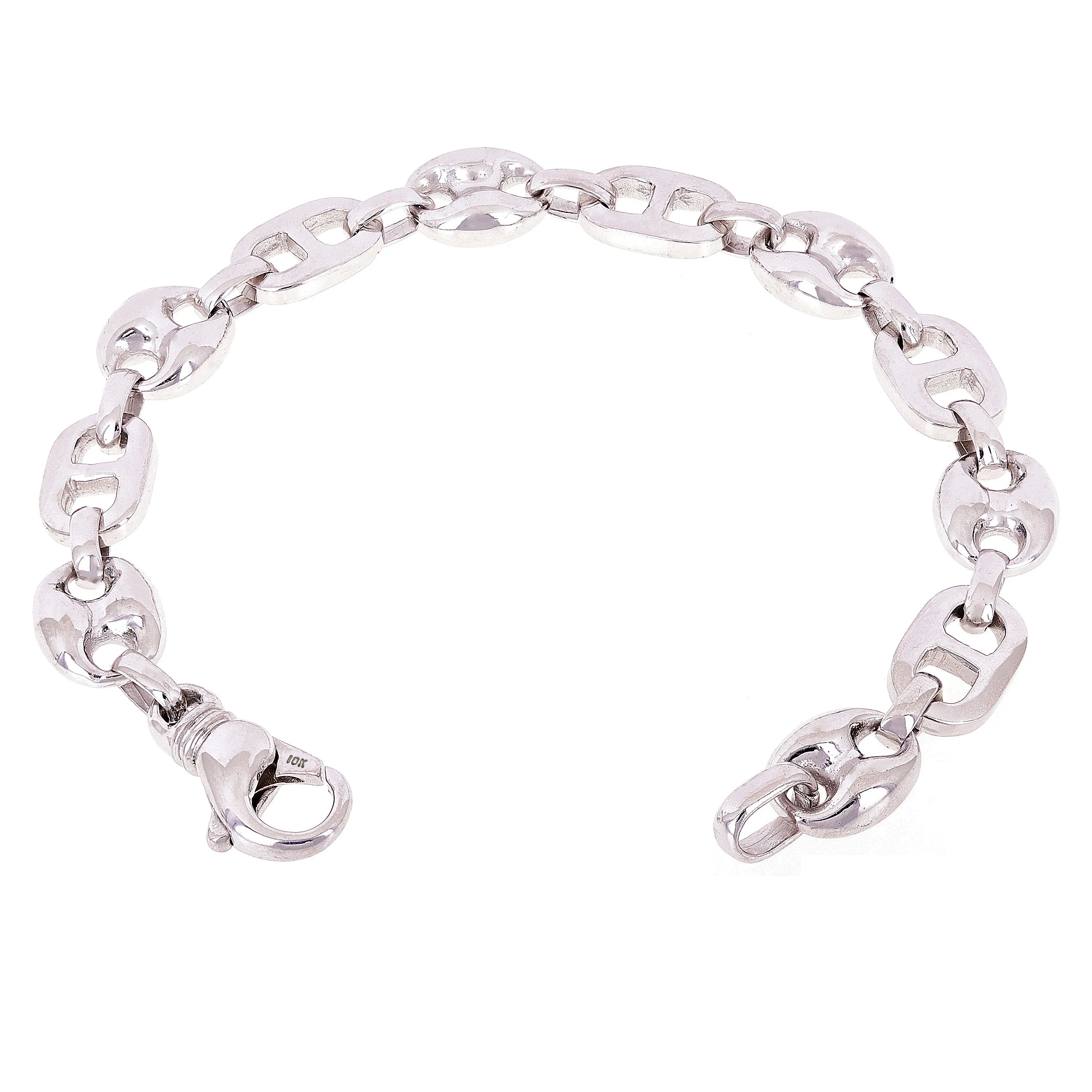 10k Yellow or White Gold Solid Gucci Puffy Mariner Link Chain Bracelet 10.7mm Various Lengths