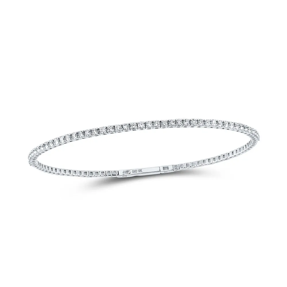 10kt White Gold Womens Round Diamond Flexible Bangle Bracelet 1-1/3 Cttw