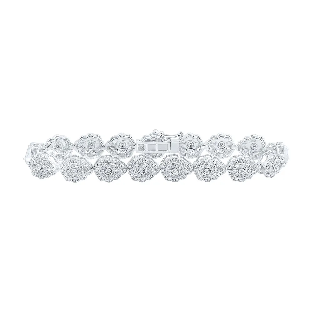 10kt White Gold Womens Round Diamond Teardrop Link Bracelet 2-1/5 Cttw