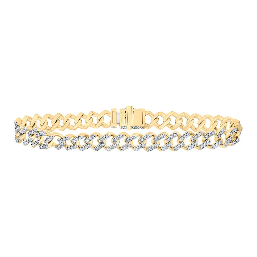 10kt Yellow Gold Mens Round Diamond Curb Link Bracelet 3 Cttw