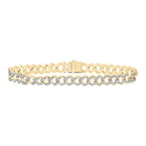 10kt Yellow Gold Mens Round Diamond Curb Link Bracelet 3 Cttw