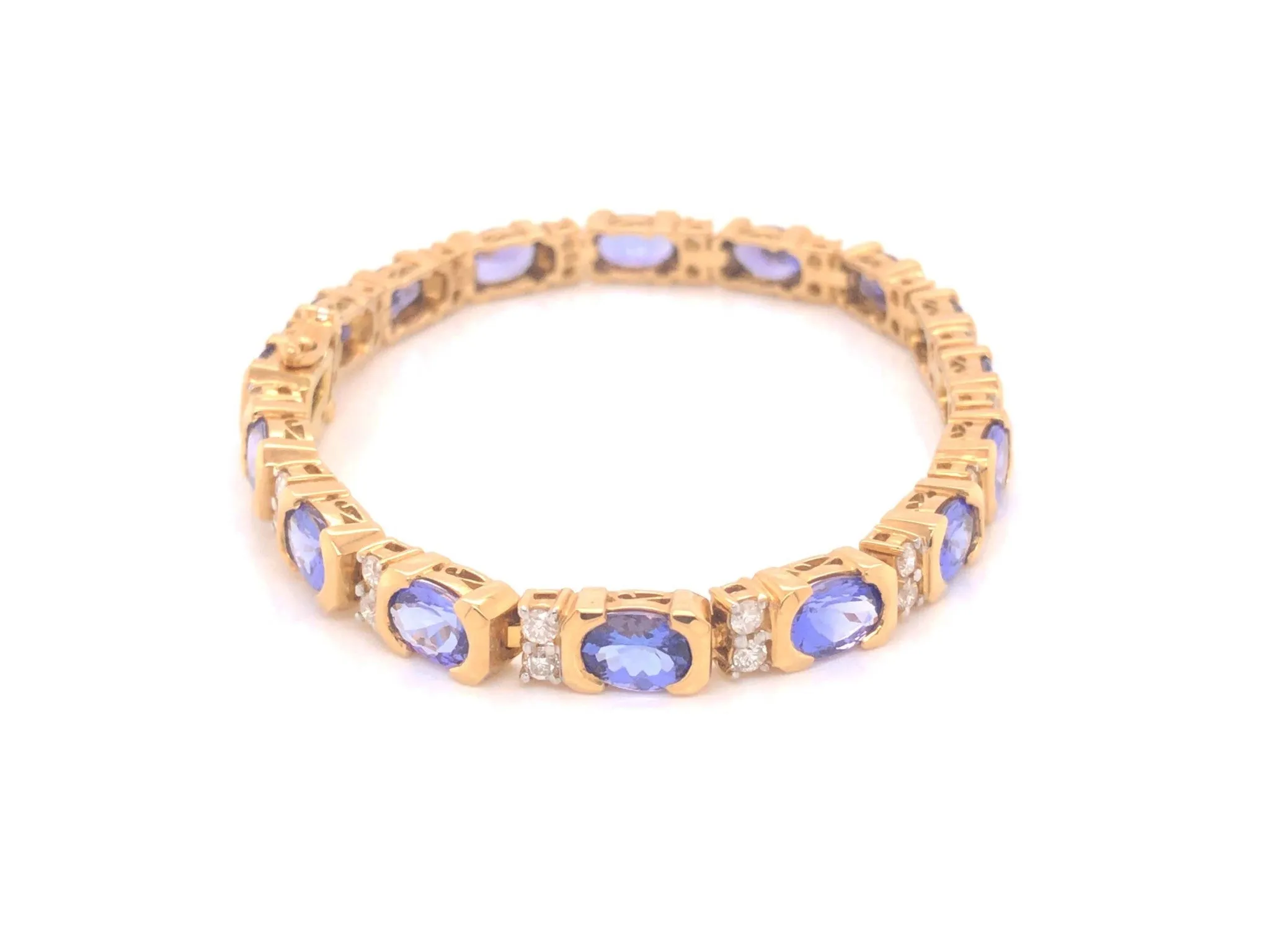 11 Carat Tanzanite and Diamond Link Bracelet 18k Yellow Gold