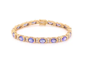 11 Carat Tanzanite and Diamond Link Bracelet 18k Yellow Gold