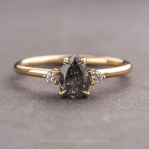 1.14 Carat Salt and Pepper Pear Diamond Engagement Ring, Zoe Setting, 14K Yellow Gold