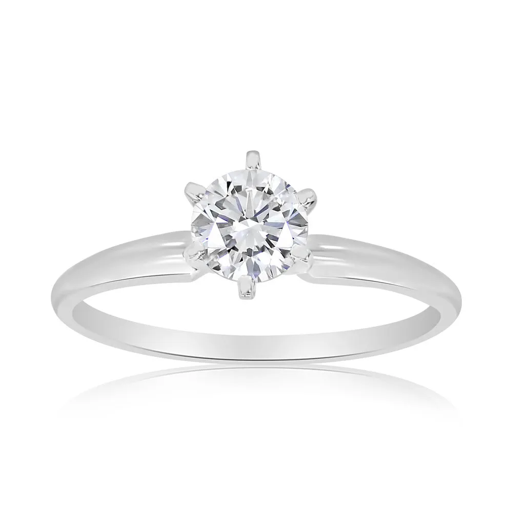 1/2 Carat TW Diamond Solitaire Engagement Ring in 14k White Gold (G-H, I1-I2)