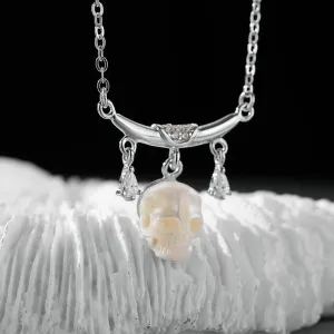 12 Zodiac Signs Libra Pearl Skull CZ Necklace