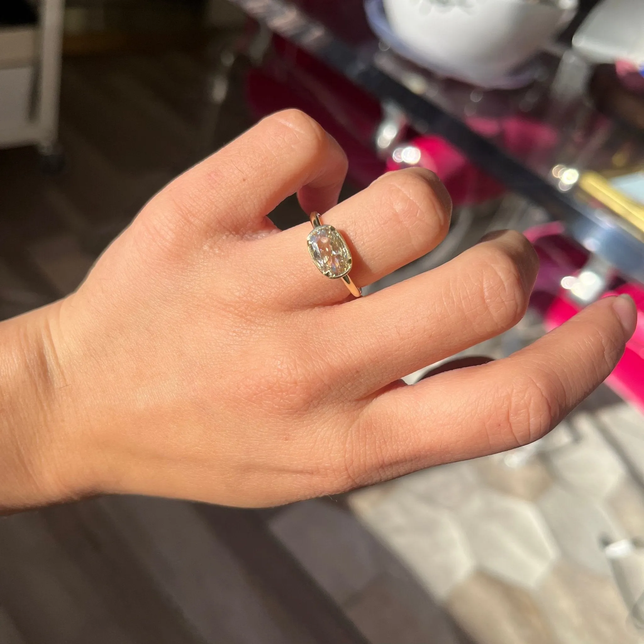 1.21ct Elongated Cushion Cut Diamond Bezel Solitaire, GIA L VS2