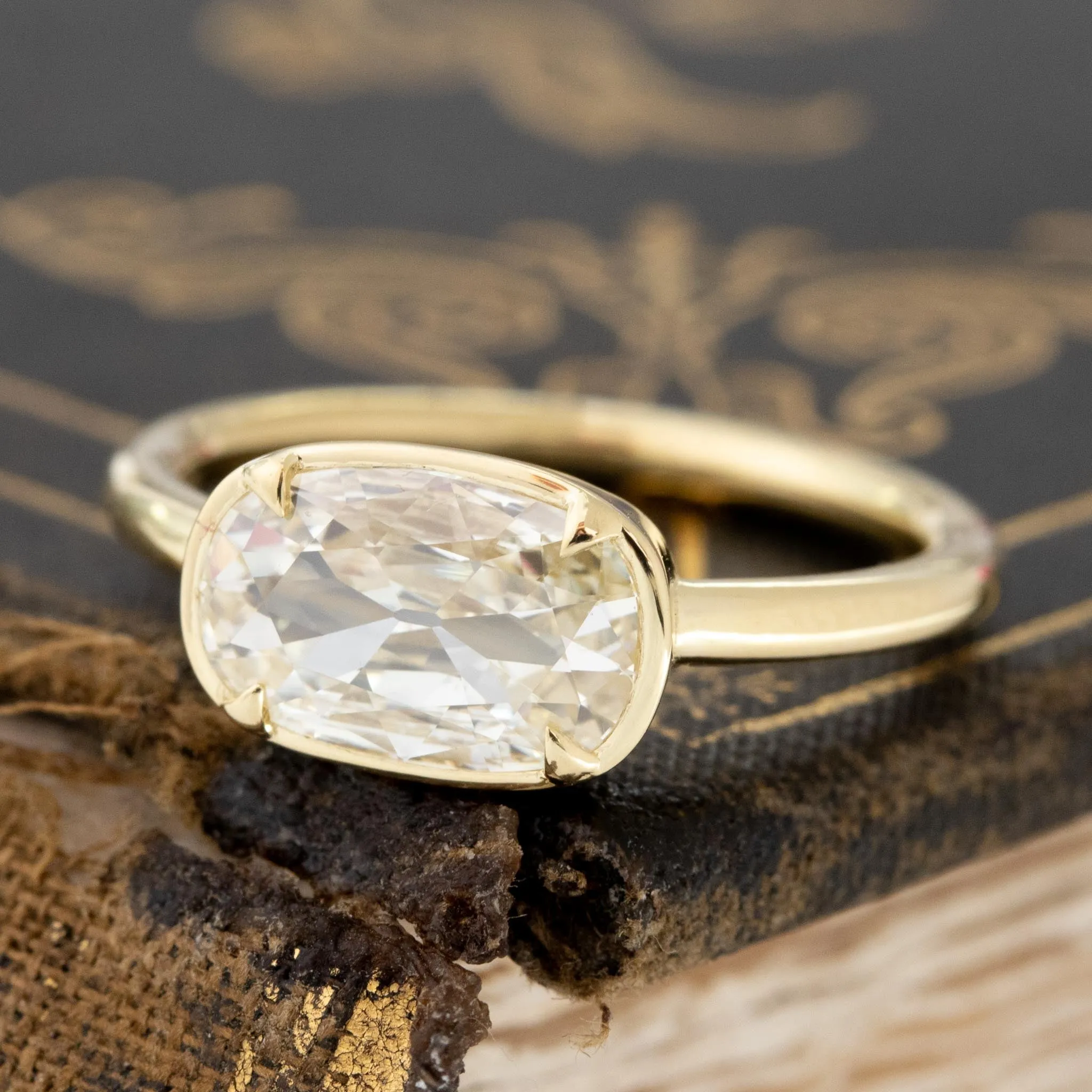 1.21ct Elongated Cushion Cut Diamond Bezel Solitaire, GIA L VS2