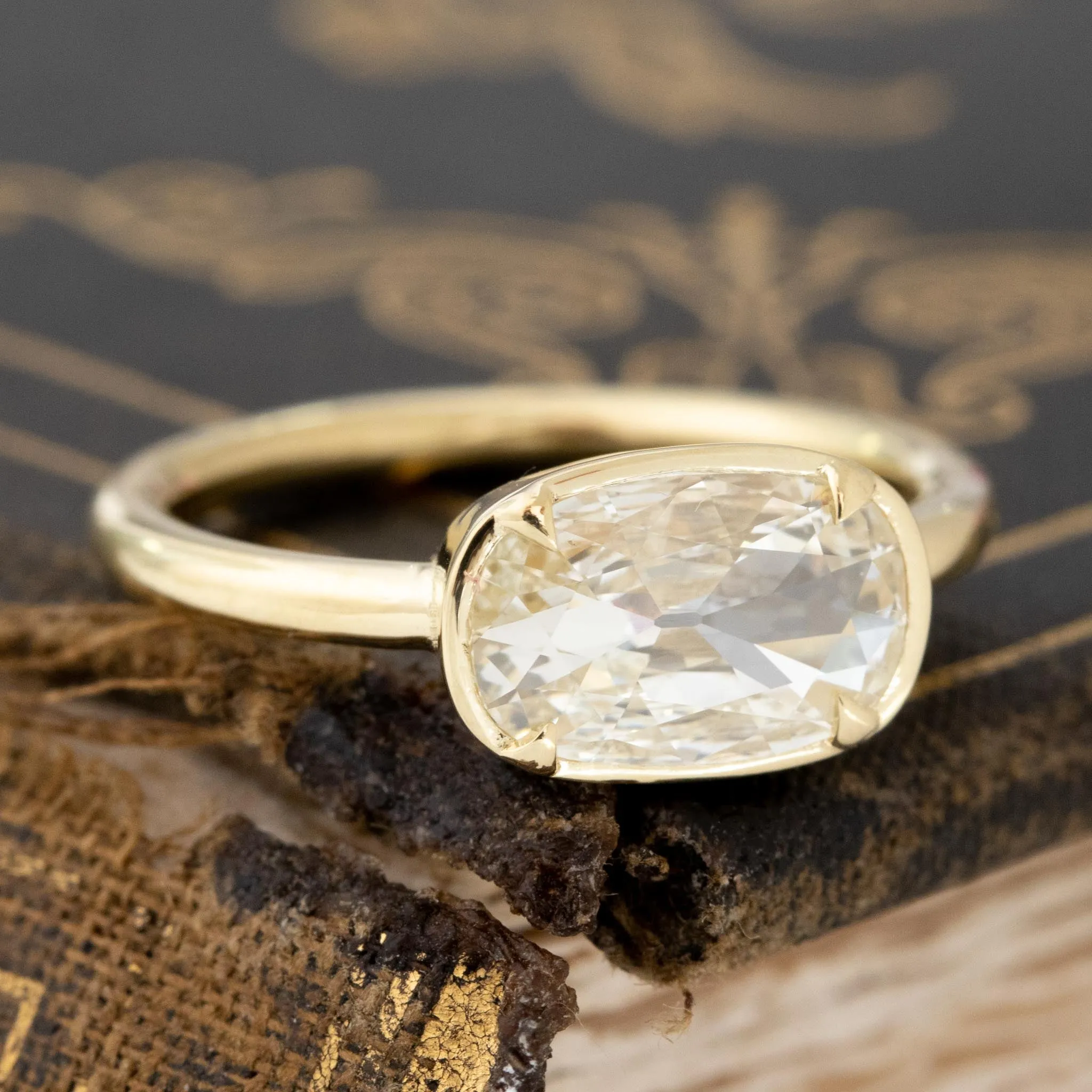1.21ct Elongated Cushion Cut Diamond Bezel Solitaire, GIA L VS2