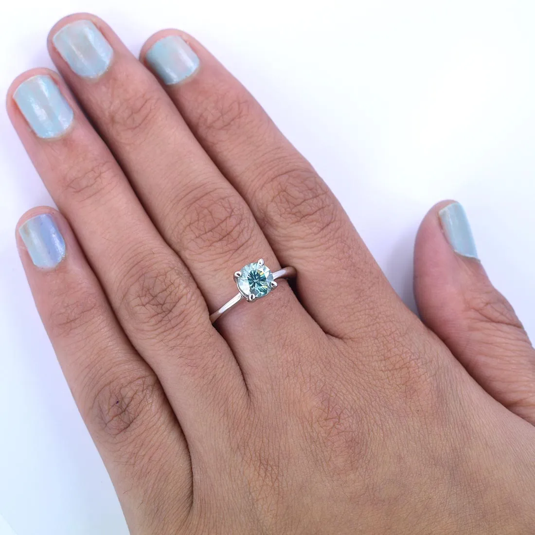 1.25 Ct AAA Certified Blue Diamond Solitaire Ring in Prong Setting. Great Shine & Excellent Cut