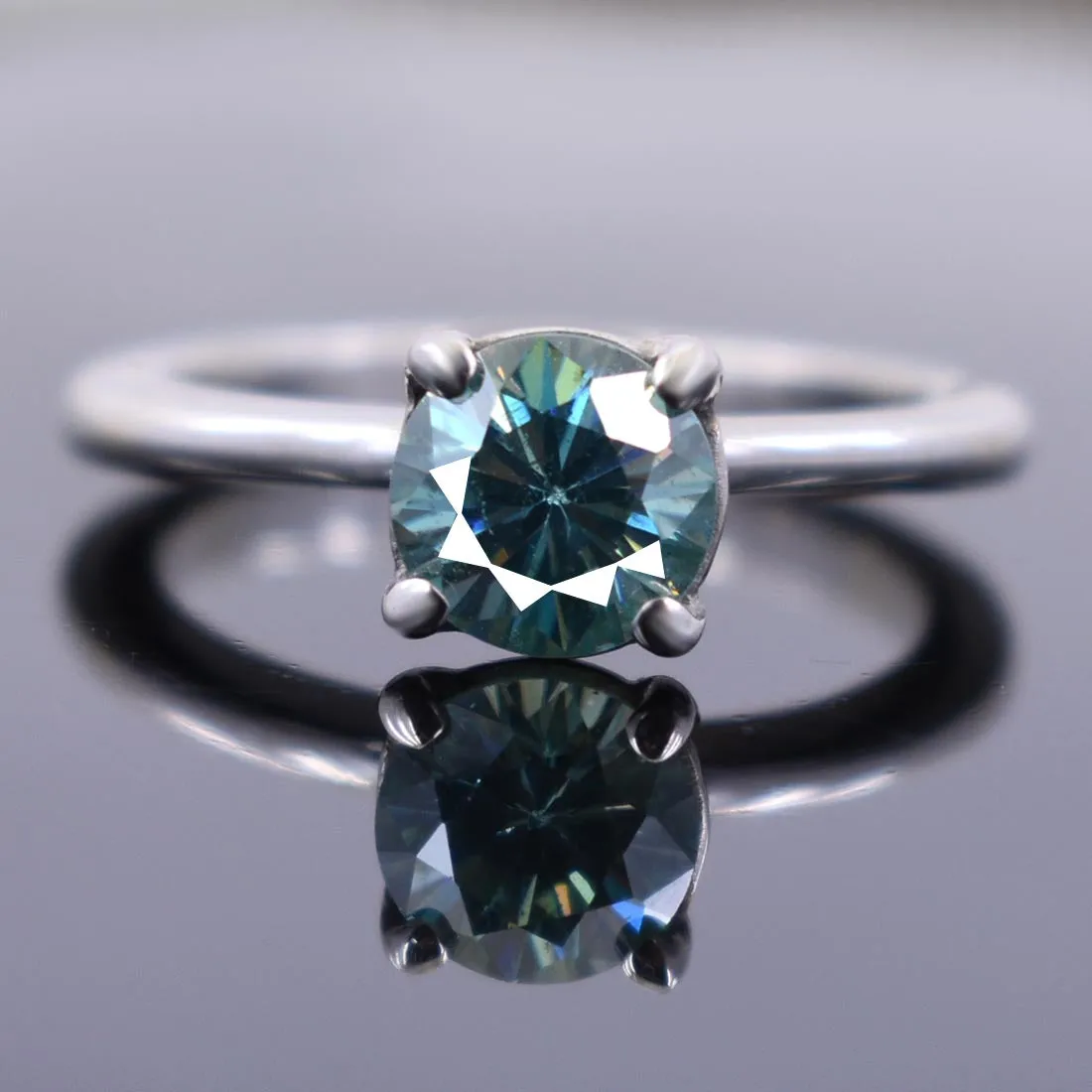 1.25 Ct AAA Certified Blue Diamond Solitaire Ring in Prong Setting. Great Shine & Excellent Cut