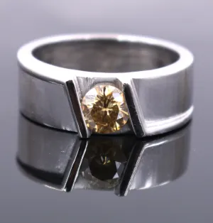 1.25 Ct Certified Champagne Diamond Solitaire Band Ring. Great Brilliance & Ideal Gift for Husband/Boyfriend