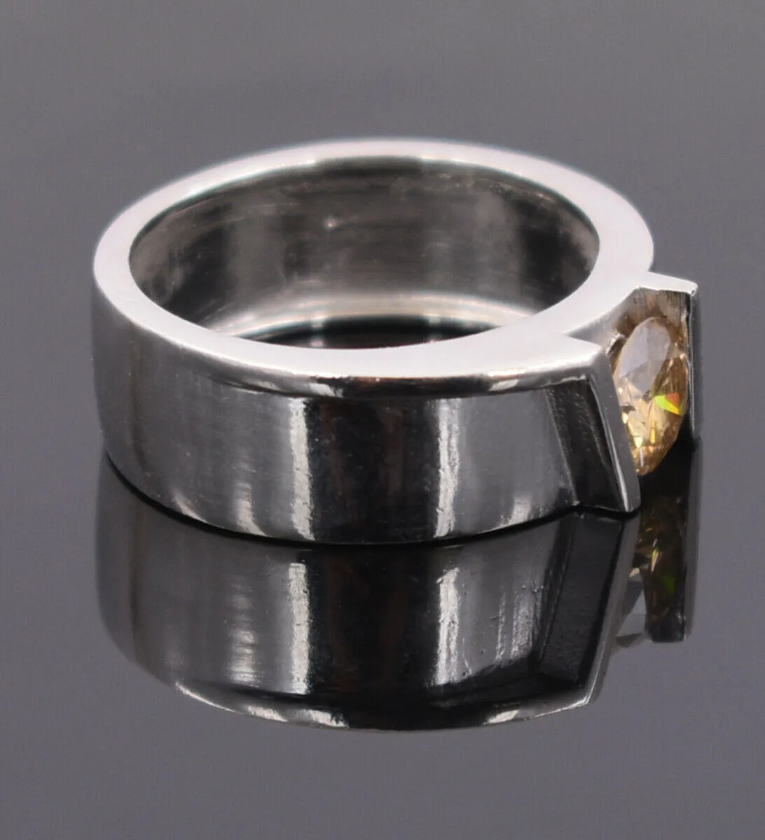 1.25 Ct Certified Champagne Diamond Solitaire Band Ring. Great Brilliance & Ideal Gift for Husband/Boyfriend