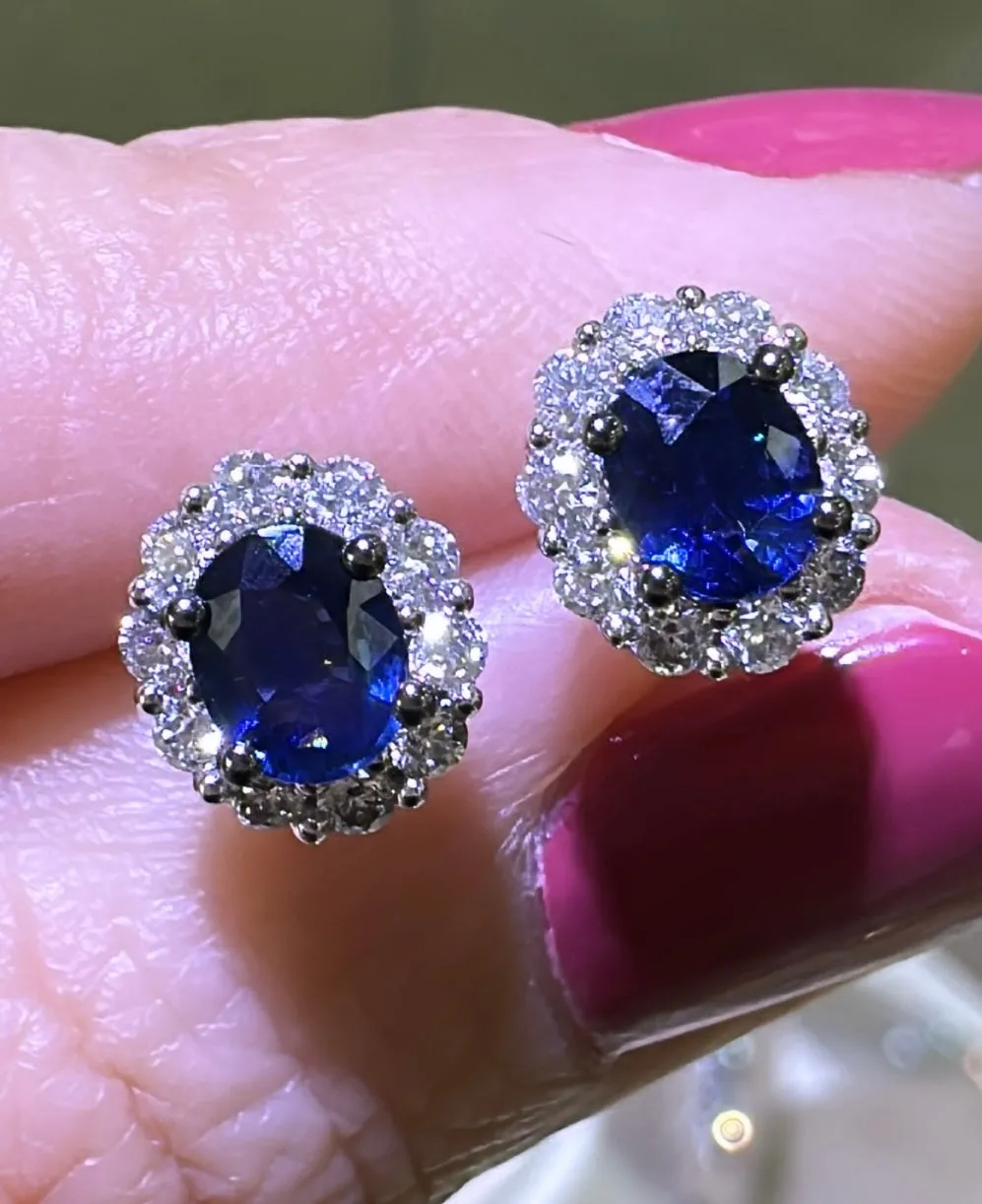 1.27ct tw Ladies Diamond and Blue Sapphire Earrings